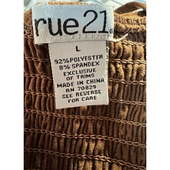 Y2K Rue21 Brown Smocked Cami Top Ruffle Hem Sz Large Festival Boho Indie Sleaze - Picture 5 of 6